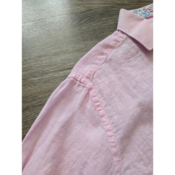 Bertigo Men’s S Pink 100% Linen Short Sleeve Button Up Shirt Summer Casual Smart - Picture 8 of 8